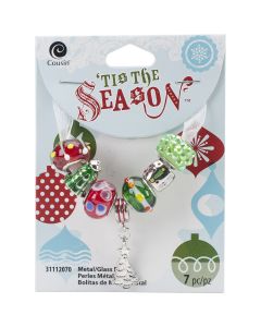 Cousin Tis The Season Large Hole Beads-Red & Green Tree 7/Pkg