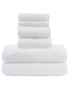 Bare Cotton Luxury Hotel & Spa Towel 100% Genuine Turkish Cotton 6 Piece Towel Set - White - Checkered