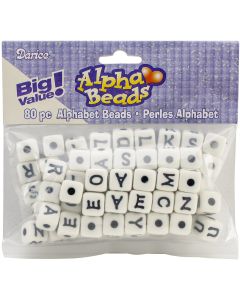 Darice Alphabet Beads 12mm 80/Pkg-White W/Black Letters