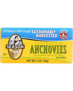 Season Brand Anchovies - Flat Fillets - Salt Added - 2 oz - case of 25
