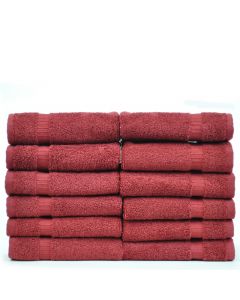 Bare Cotton Luxury Hotel & Spa Towel 100% Genuine Turkish Cotton Washcloths - Cranberry - Dobby Border  - Set of 12
