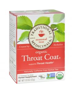 Traditional Medicinals Organic Throat Coat Herbal Tea - 16 Tea Bags - Case of 6