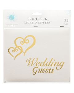 Darice Victoria Lynn Guest Book 6"X9"-White W/Gold Hearts
