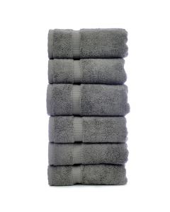Bare Cotton Luxury Hotel & Spa Towel 100% Genuine Turkish Cotton Hand Towels - Gray - Dobby Border  - Set of 6