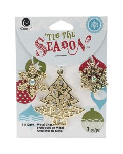 Cousin Tis The Season Charms-Gold Tree & Snowflakes 3/Pkg