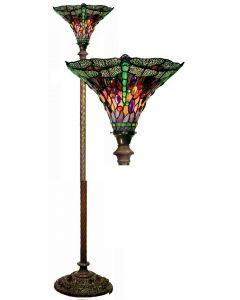Warehouse of Tiffany Tiffany-style Dragonfly Red & Purple Torchiere
