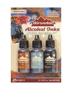 Ranger Tim Holtz Alcohol Ink .5oz 3/Pkg-Miners Lantern-Rust/Stonewash/Pitch Blk