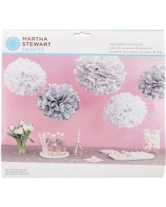 Martha Stewart Tissue Paper Pom-Pom Kit Makes 5-Silver Patterned