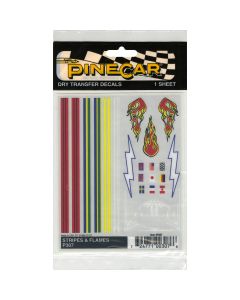 Woodland Scenics Pine Car Derby Dry Transfer Decal 4"X5" Sheet-Stripes & Flames
