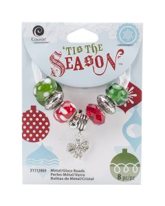 Cousin Tis The Season Large Hole Beads-Red & Green Bow 8/Pkg