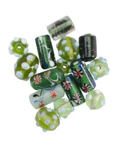 Mode International Square Tube Glass Beads 2oz-Green Lampwork Mix