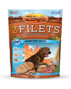 Zuke's Z-Filets Select Grain Free Dog Treat Grilled Beef 7.5 oz.