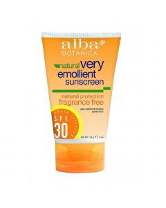 Alba Botanica Natural Sunblock - Very Emollient - Natural SPF 30 - Fragrance Free - 4 oz