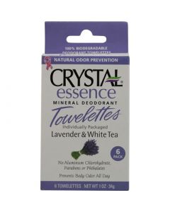 Crystal Essence Mineral Deodorant Towelettes Lavender and White Tea - 6 Towelettes