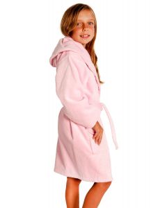 Bare Cotton 100% Turkish Cotton Kids Hooded Terry Velour Robe - Pink - Kids (Age 3-6) - Small Medium - Kids Hooded Terry Velour Robe - Pink - Small Medium