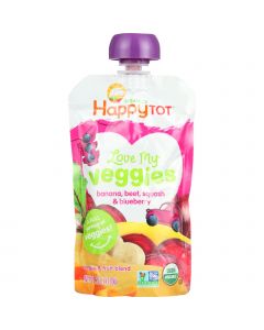 Happy Tot Toodler Food - Organic - Love My Veggies - Banana Beet Squash and Blueberry - 4.22 oz - case of 16