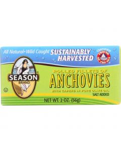 Season Brand Anchovies - Rolled Fillets - Salt Added - 2 oz - case of 25