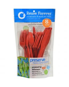 Preserve Heavy Duty Cutlery Sets - Pepper Red - 8 Sets - 24 Pieces total
