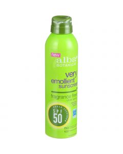 Alba Botanica Sunscreen - Very Emollient - Clear Spray SPF 50 - Fragrance Free - 6 oz