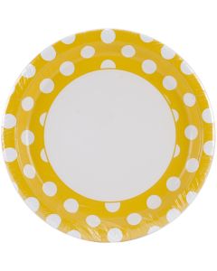 Unique Industries Dinner Plates 9" 8/Pkg-Sunflower Yellow Decorative Dots
