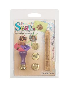 Manuscript Pen Decorative 3 Coin Sealing Set W/Gold Wax-Rings, Horseshoe & Glasses
