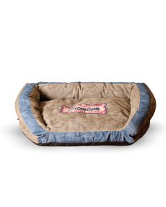 Vintage Bolster Pet Bed Premium Logo - K&H Pet Products Vintage Bolster Pet Bed Genuine Logo Large Gray / Blue 28" x 40" x 9"