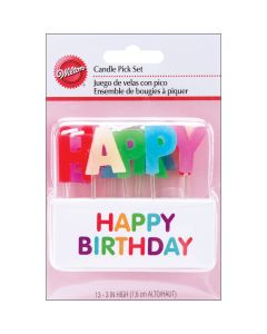 Wilton Candle Pick Set 3"-Happy Birthday - Rainbow 13/Pkg