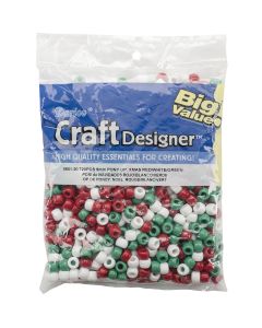 Darice Pony Beads 6mmX9mm 720/Pkg-Opaque Xmas Red, White & Green
