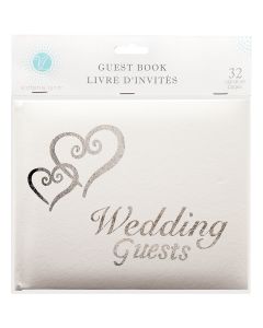 Darice Victoria Lynn Guest Book 6"X9"-White W/Silver Hearts