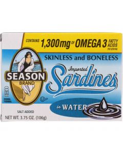 Season Brand Sardines - Skinless and Boneless - in Water - Salt Added - 3.75 oz - case of 12