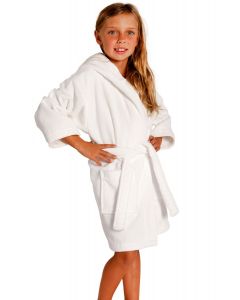 Bare Cotton 100% Turkish Cotton Kids Hooded Terry Velour Robe - White - Kids (Age 3-6) - Small Medium - Kids Hooded Terry Velour Robe - White - Small Medium