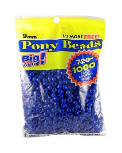 Darice Pony Beads 6mmX9mm 1,000/Pkg-Opaque Blue