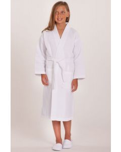 Bare Cotton Kids Waffle Kimono Robe - White - Kids (Age 7-10) - Large - Kids Waffle Kimono Robe - White - Large