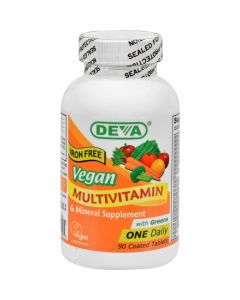 Deva Vegan Vitamins Deva Vegan Multivitamin and Mineral Supplement Iron Free - 90 Tablets