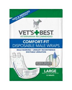 Vet's Best Comfort-Fit Disposable Male Dog Wrap 12 pack Large White 5.88" x 4.75" x 8.38"