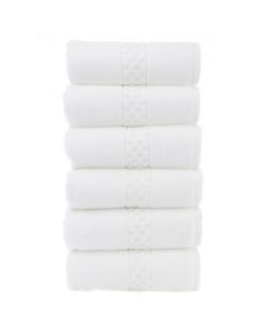 Bare Cotton Luxury Hotel & Spa Towel 100% Genuine Turkish Cotton Hand Towels - White - Checkered  - Set of 6