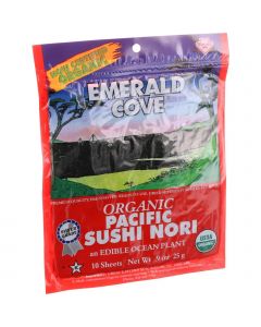 Emerald Cove Organic Pacific Sushi Nori - Toasted - Silver Grade - 10 Sheets - Case of 6