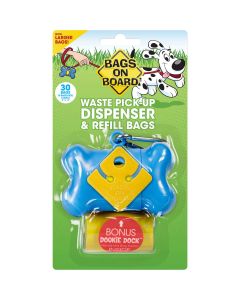 Bags on Board Waste Pick-Up Dispenser and Refill Bags with Dookie Dock 30 bags Blue