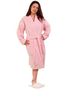 Bare Cotton 100% Turkish Cotton Adult Terry Velour Kimono Robe - Pink - Adult - Small Medium - Adult Terry Velour Kimono Robe - Pink - Small Medium