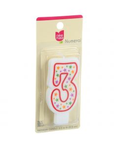 Cake Mate Birthday Party Candle - Numeral - 3 - 3 in - 1 Count - Case of 6