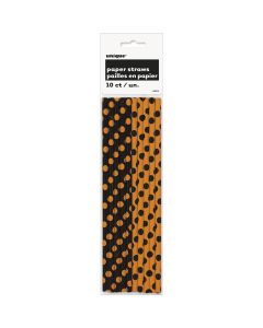 Unique Industries Paper Straws 8.25" 10/Pkg-Orange & Black Decorative Dots