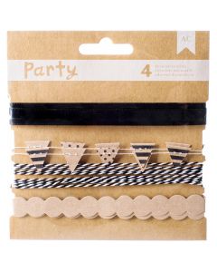 American Crafts DIY Party Decorative Trims 4/Pkg-Black & Kraft