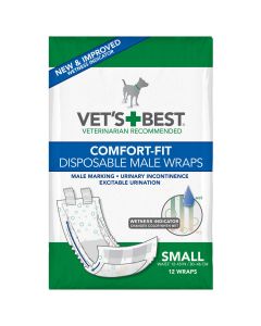 Vet's Best Comfort-Fit Disposable Male Dog Wrap 12 pack Small White 4.5" x 4" x 7.25"