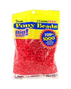 Darice Pony Beads 6mmX9mm 1,000/Pkg-Transparent Red