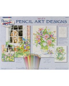 Dimensions Pencil Works Color By Number Kit 9"X12" 4/Pkg-Floral