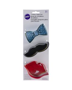 Wilton Metal Cookie Cutter Set 3/Pkg-Lips, Mustache & Tie
