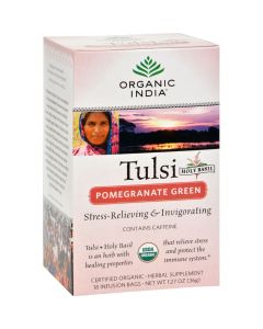 Organic India Tulsi Tea Pomegranate Green - 18 Tea Bags - Case of 6