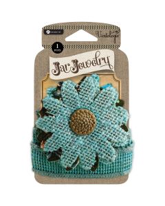 Hampton Art Embellished Burlap Flower W/Tie-Turquoise