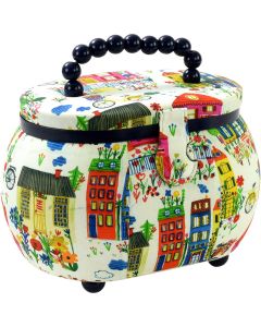 Prym Sewing Basket Oval-9.5"X6.75"X7.25" Colorful Building Print