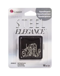 Cousin Stainless Steel Elegance Beads & Findings-Ball Hook Earwires 10/Pkg